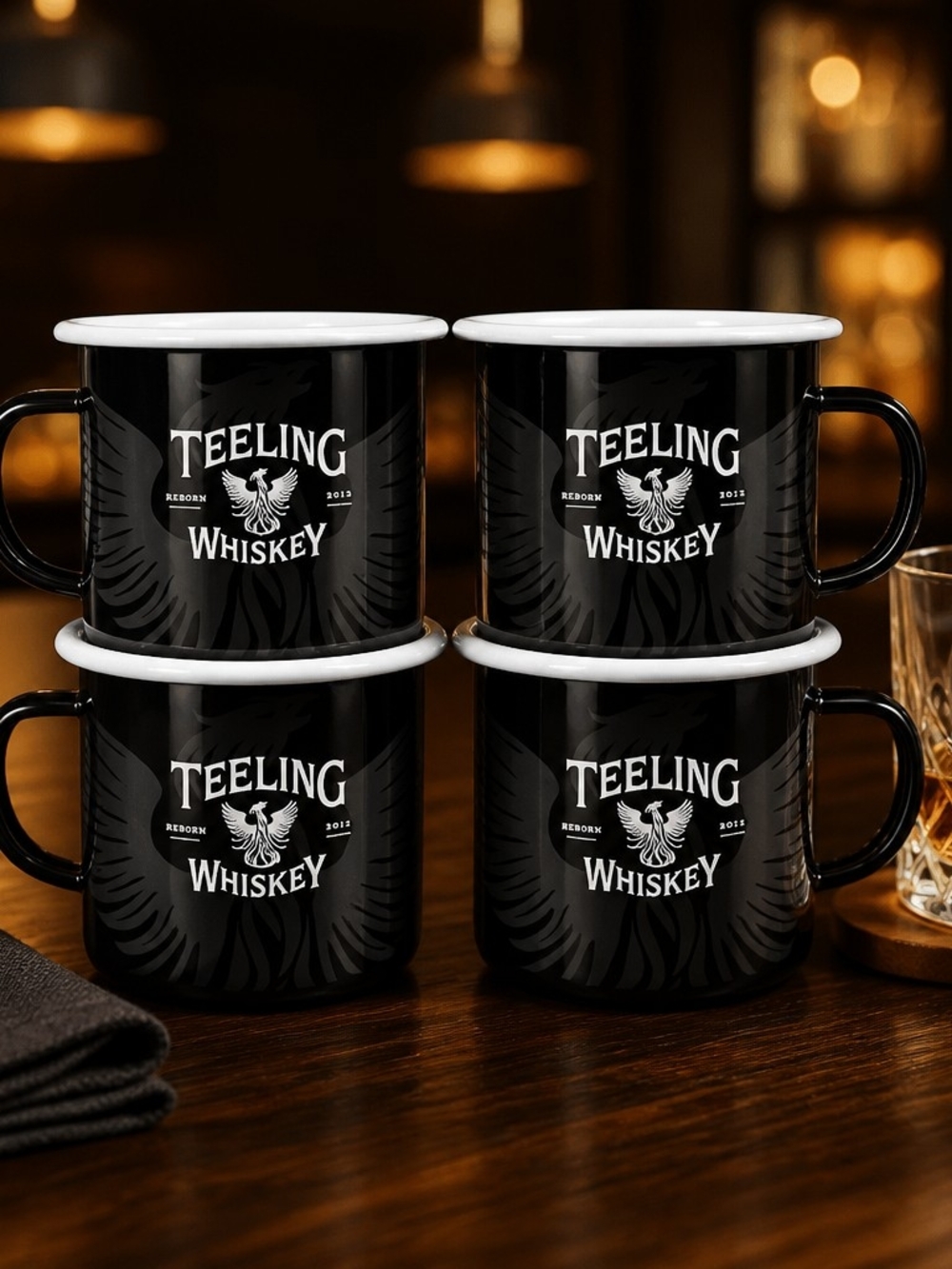 Black Enamel Teeling Whiskey Camp Mugs - Set of 4